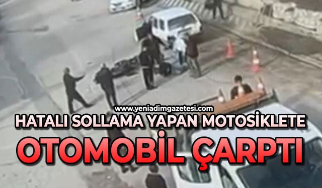 Hatalı sollama yapan motosiklete otomobil çarptı