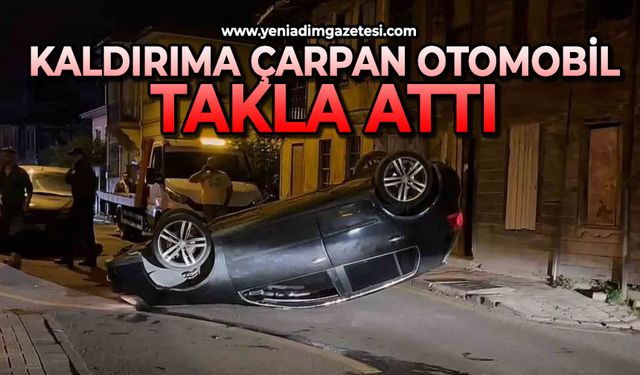 Kaldırıma çarpan otomobil takla attı