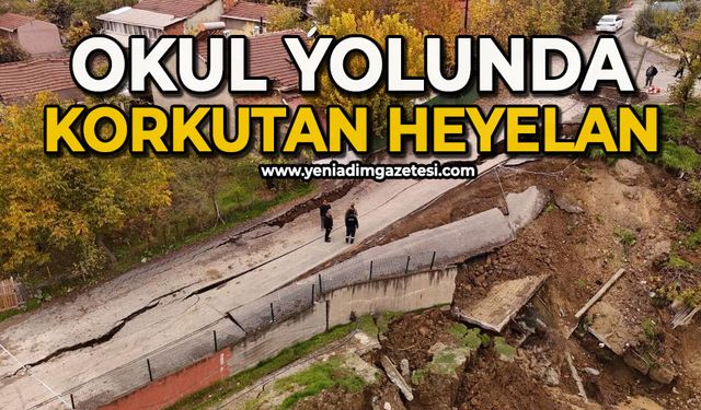 Okul inşaatının yanında yol çöktü