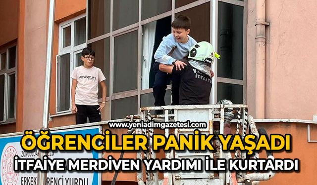 Öğrenciler panik yaşadı: İtfaiye merdiven yardımı ile kurtardı