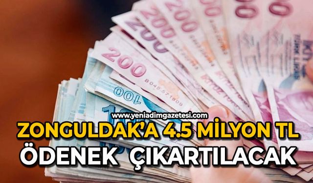 Zonguldak’a 4.5 milyon TL ödenek  çıkartılacak