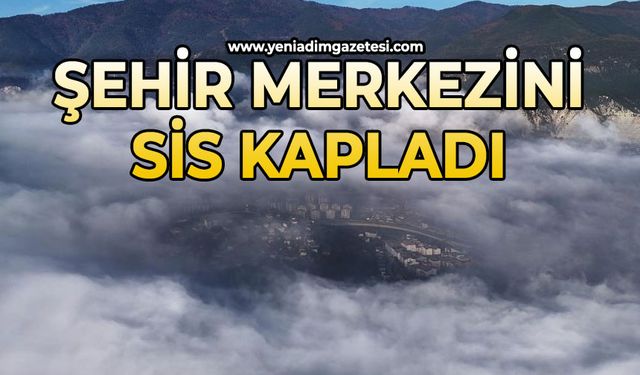 Şehir merkezini kaplayan sis dronla görüntülendi