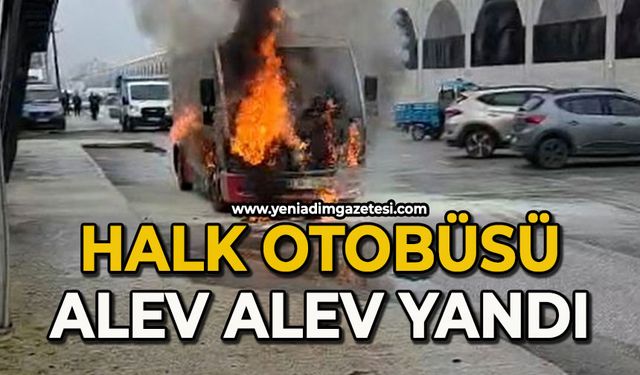Halk otobüsü alev alev yandı