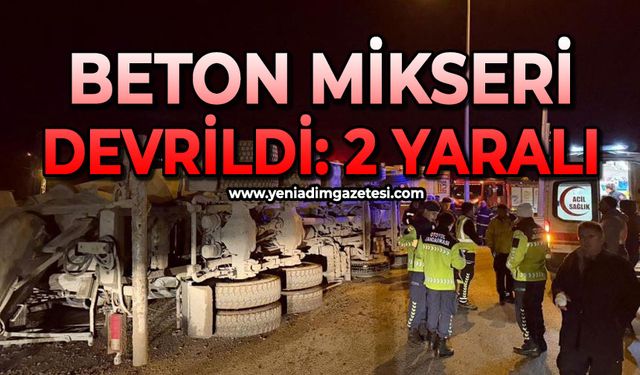 Beton mikseri devrildi: 2 yaralı