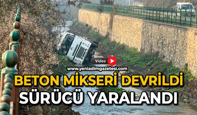 Beton mikseri devrildi: Sürücü yaralandı