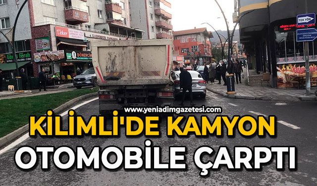 Kilimli'de kamyon otomobile çarptı