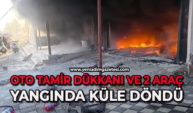 Oto tamir dükkanı ve 2 araç çıkan yangında küle döndü