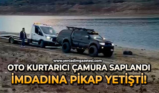 Oto kurtarıcı çamura saplandı: İmdadına pikap yetişti!
