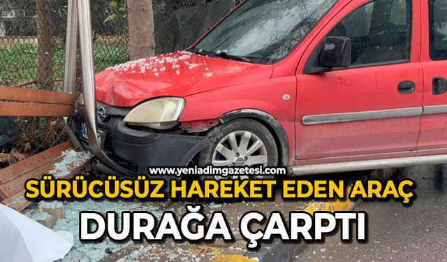 Sürücüsüz hareket eden araç durağa çarptı