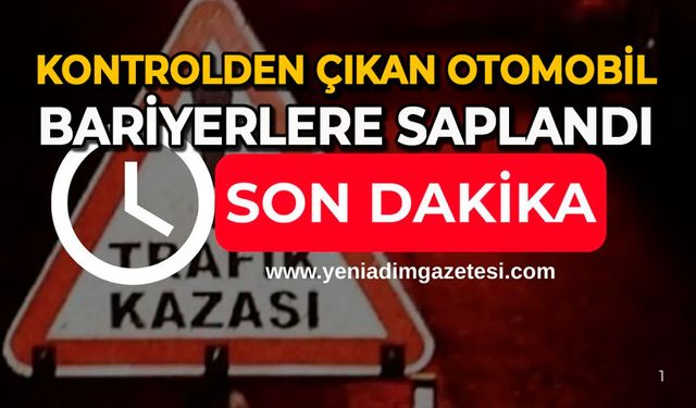 Kontrolden çıkan otomobil bariyerlere saplandı