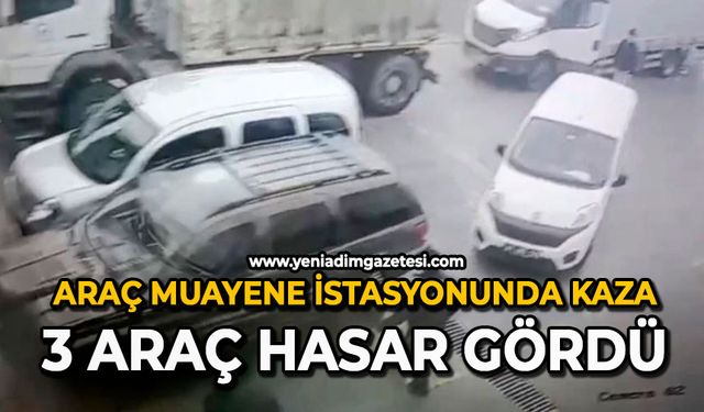 Araç muayene istasyonunda kaza: 3 araç hasar gördü