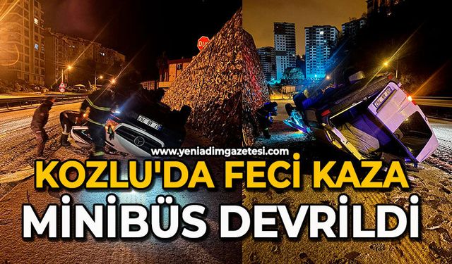 Kozlu'da feci kaza: Minibüs devrildi