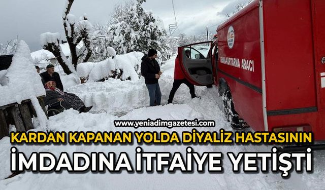 Kardan kapanan yolda diyaliz hastasının imdadına itfaiye yetiştiler
