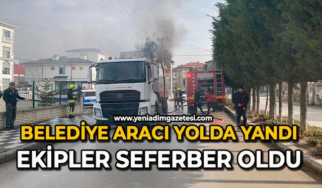 Belediye aracı yolda yandı: Ekipler seferber oldu