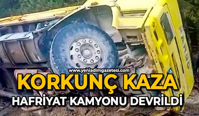 Korkunç kaza: Hafriyat kamyonu devrildi