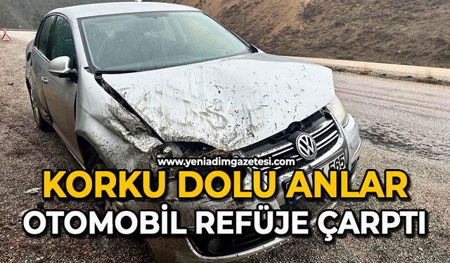 Korku dolu anlar: Otomobil refüje çarptı