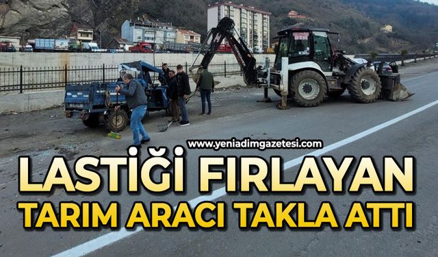Lastiği fırlayan tarım aracı takla attı: 1 yaralı