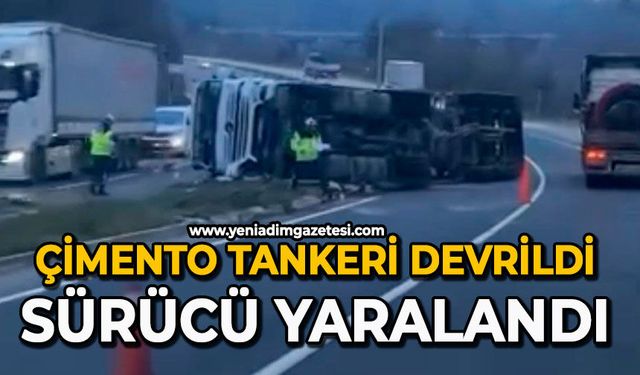 Çimento tankeri devrildi: Sürücü yaralandı