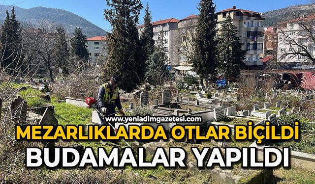 Mezarlıklarda otlar biçildi: Budamalar yapıldı