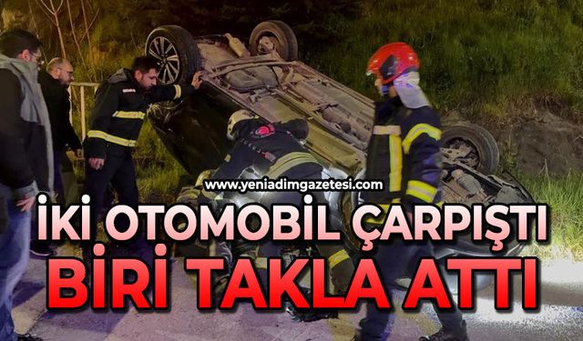 Korkunç kaza: Otomobiller çarpıştı, biri takla attı