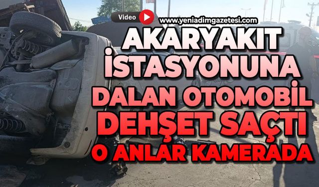Akaryakıt istasyonuna dalan otomobil dehşet saçtı: O anlar kamerada