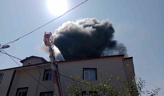 Bolu'da apartmanın çatı katı alev alev yandı