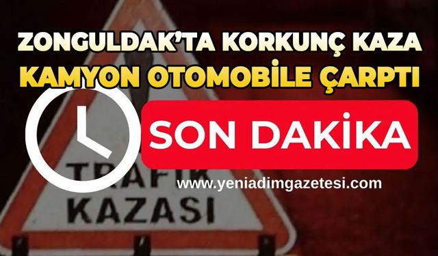 İlçe merkezinde korkunç kaza: Kamyon otomobile çarptı