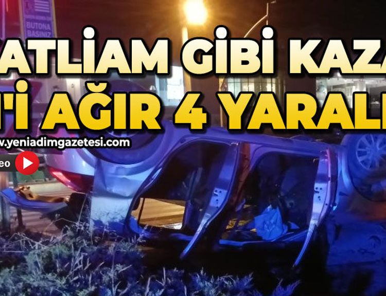 Motosiklet ile çarpışan otomobil takla attı: 1'i ağır 4 yaralı