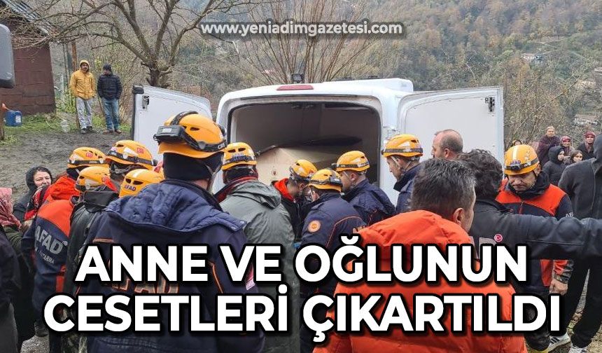 Asma'da meydana gelen heyelanda enkaz altında kalan anne ve oğlunun cesedi çıkartıldı