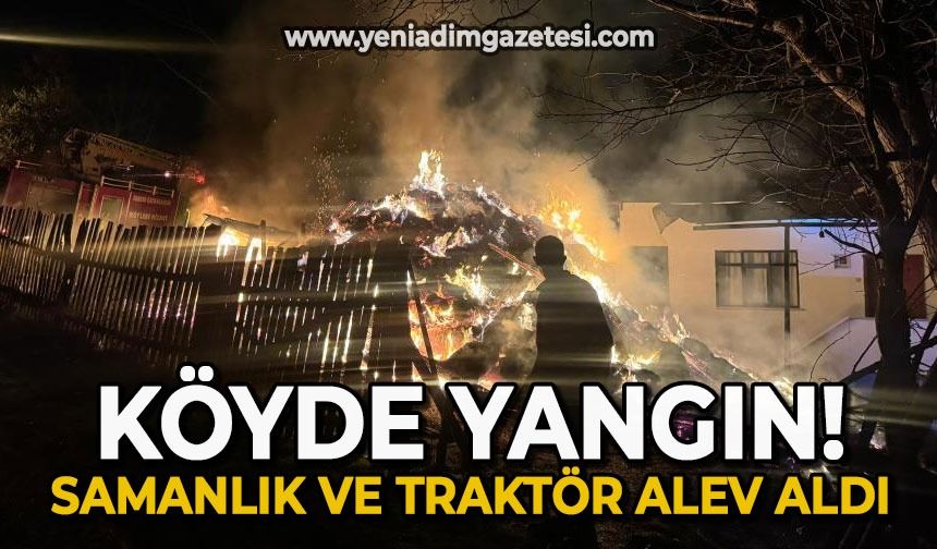 Köyde yangın: Samanlık ve traktör alev aldı