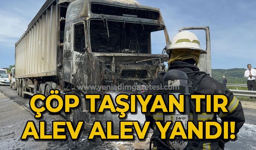 Zonguldak yolunda çöp kamyonu alev alev yandı!