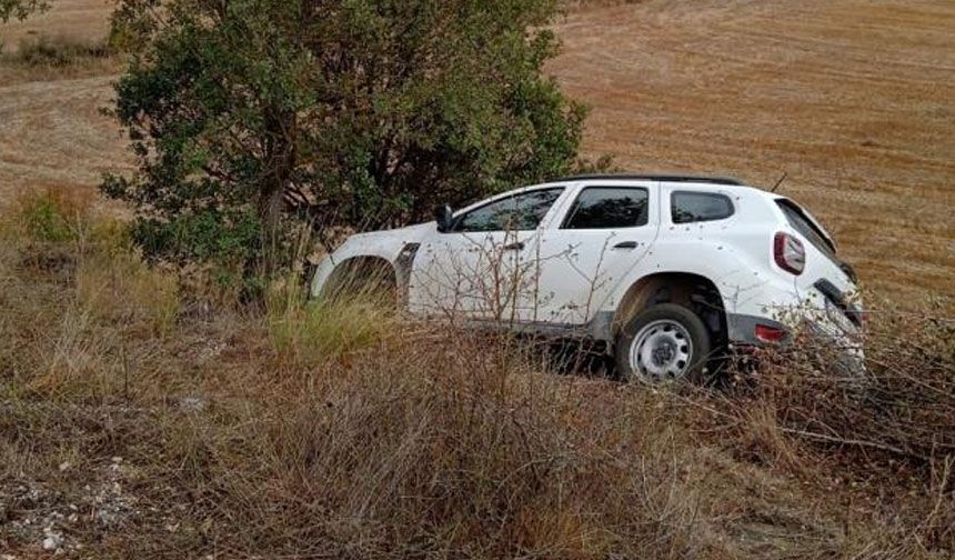 Yoldan çıkan cip devrilmekten son anda kurtuldu