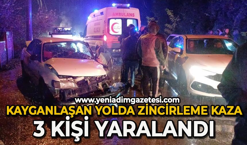 Yağmur nedeniyle kayganlaşan yolda 3 araç çarpıştı, 3 kişi yaralandı