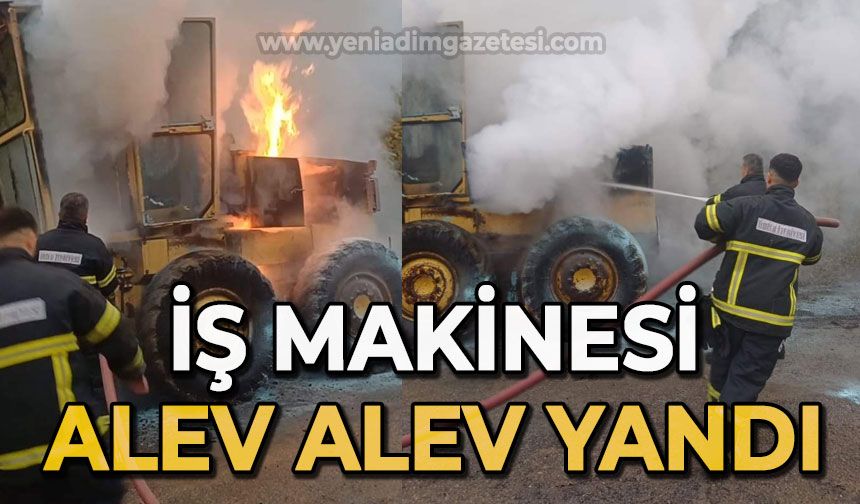 İş makinesi alev alev yandı!