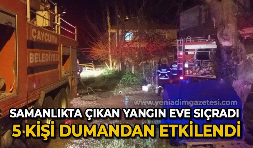 Samanlıkta başlayan yangın eve sıçradı: 5 kişi dumandan etkilendi