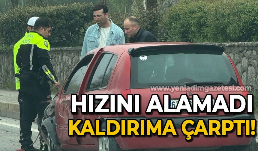 Hızını alamadı, kaldırıma çarptı!