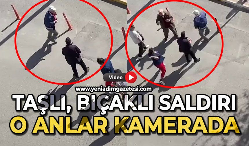 Birbirlerine taş, duba ve bıçakla saldırdılar: Kavga anı kamerada