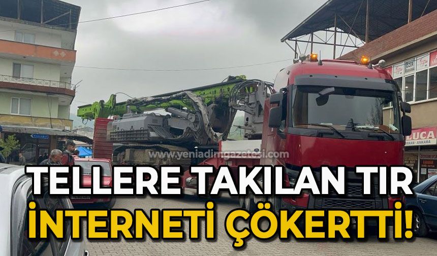 Tellere takılan tır interneti çökertti, trafiği felç etti