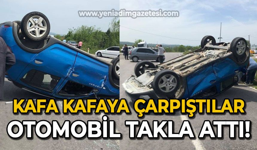Kafa kafaya çarpıştılar: Otomobil takla attı