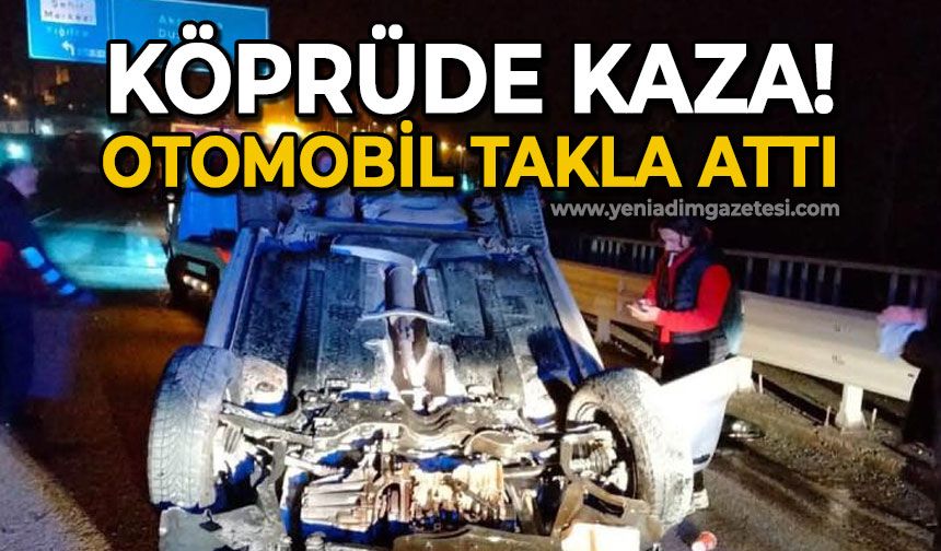 Otomobil köprü üzerinde takla attı, sürücü yara almadan kurtuldu