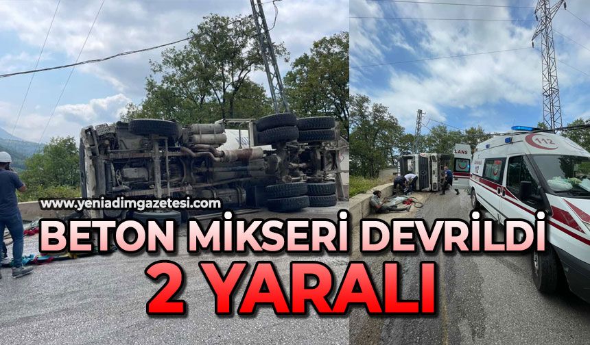 Beton mikseri devrildi: 2 yaralı