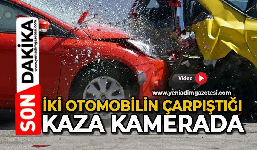 İki otomobilin çarpıştığı kaza kamerada