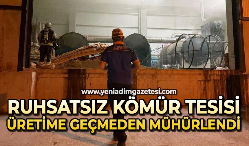 İzinsiz kurulan kömür tesisinde deneme üretimi yangınla sonlandı
