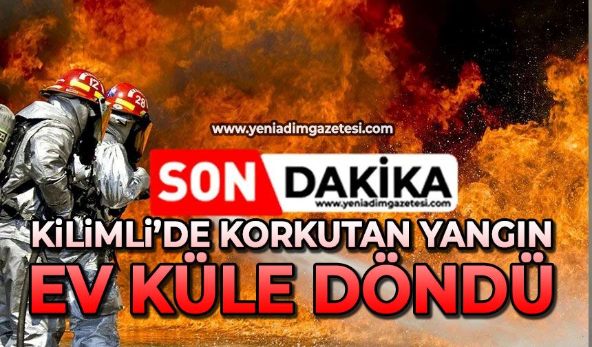 Kilimli’de korkutan yangın: Ev küle döndü