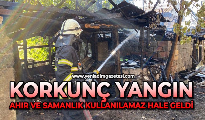 Korkunç yangın: Ahır ve samanlık kullanılamaz hale geldi