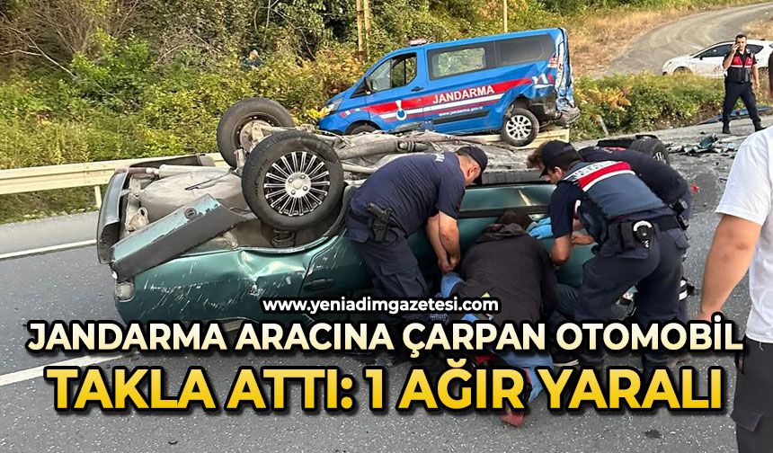 Jandarma aracıyla çarpışan otomobil takla attı: 1 ağır yaralı