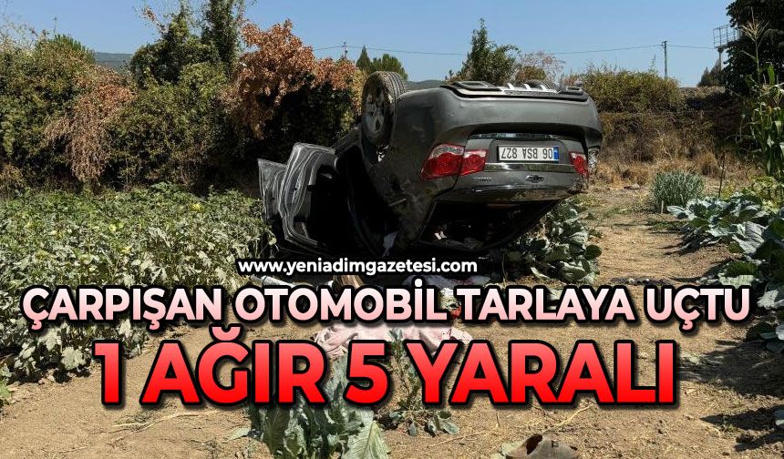 Çarpışan otomobillerden biri takla atıp bahçeye uçtu: 1’i ağır 5 yaralı