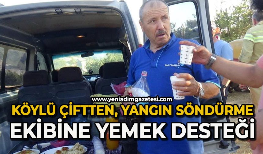 Köylü çiftten yangın söndürme ekiplerine yemek desteği