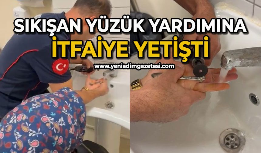 Sıkışan yüzük yardımına itfaiye yetişti