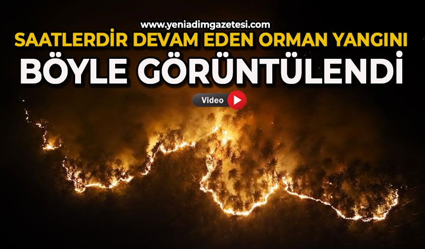 Saatlerdir devam eden orman yangını böyle görüntülendi